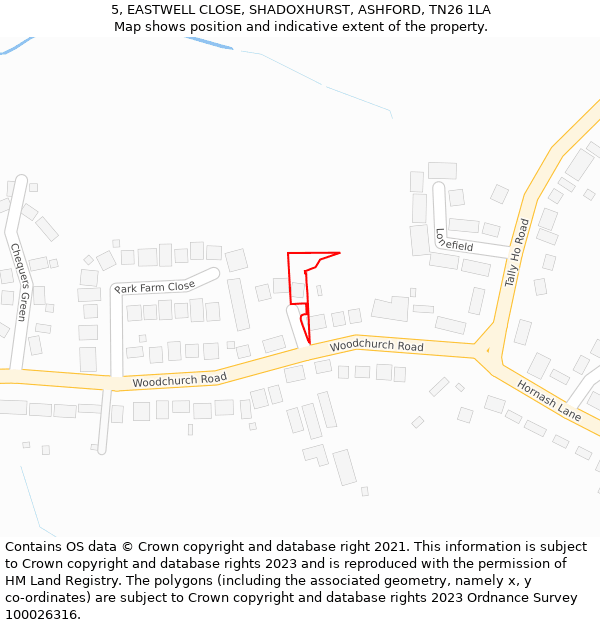 5, EASTWELL CLOSE, SHADOXHURST, ASHFORD, TN26 1LA: Location map and indicative extent of plot