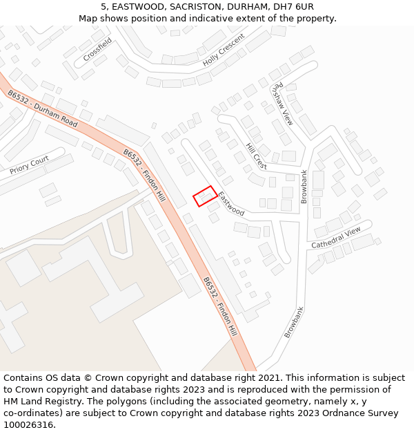 5, EASTWOOD, SACRISTON, DURHAM, DH7 6UR: Location map and indicative extent of plot