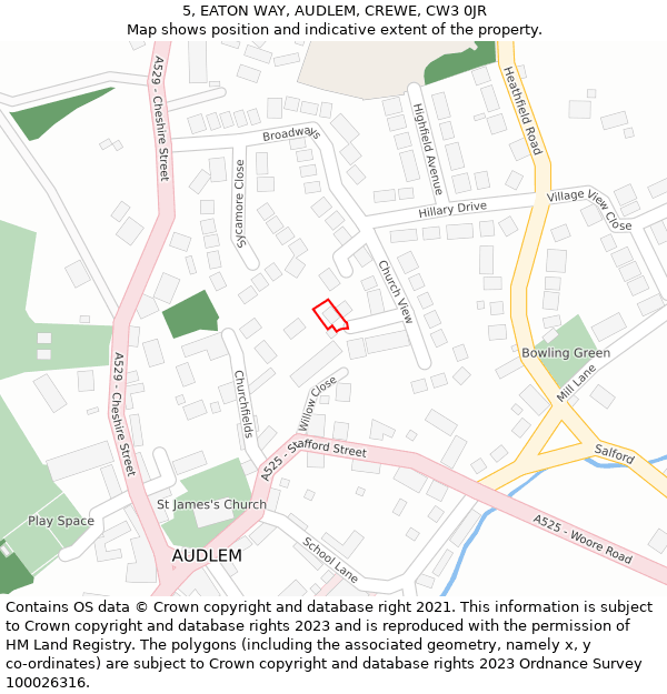 5, EATON WAY, AUDLEM, CREWE, CW3 0JR: Location map and indicative extent of plot