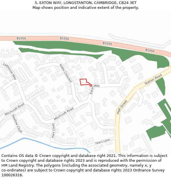 5, EATON WAY, LONGSTANTON, CAMBRIDGE, CB24 3ET: Location map and indicative extent of plot