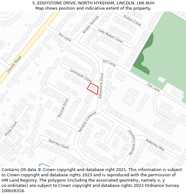 5, EDDYSTONE DRIVE, NORTH HYKEHAM, LINCOLN, LN6 8UH: Location map and indicative extent of plot