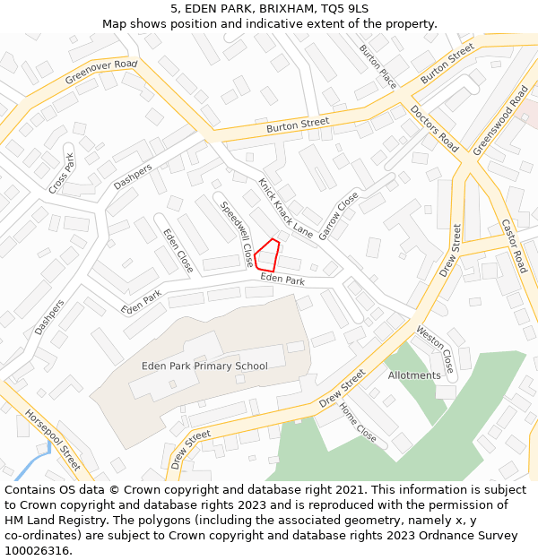 5, EDEN PARK, BRIXHAM, TQ5 9LS: Location map and indicative extent of plot