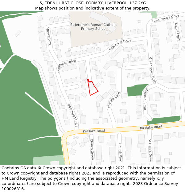 5, EDENHURST CLOSE, FORMBY, LIVERPOOL, L37 2YG: Location map and indicative extent of plot