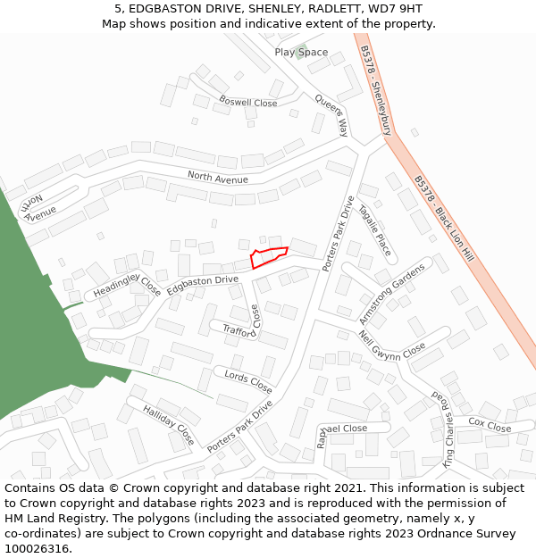 5, EDGBASTON DRIVE, SHENLEY, RADLETT, WD7 9HT: Location map and indicative extent of plot