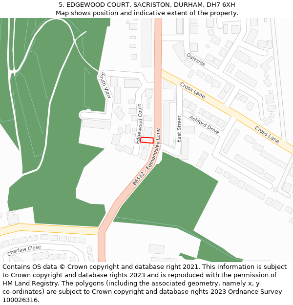 5, EDGEWOOD COURT, SACRISTON, DURHAM, DH7 6XH: Location map and indicative extent of plot