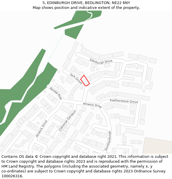 5, EDINBURGH DRIVE, BEDLINGTON, NE22 6NY: Location map and indicative extent of plot