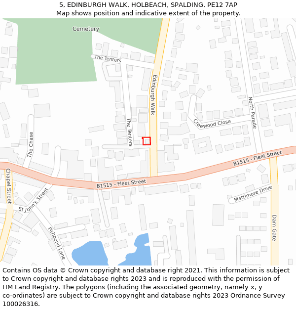 5, EDINBURGH WALK, HOLBEACH, SPALDING, PE12 7AP: Location map and indicative extent of plot