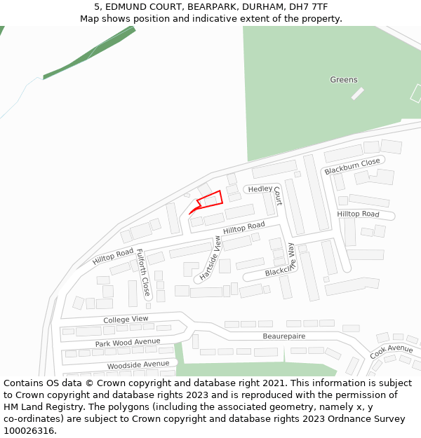 5, EDMUND COURT, BEARPARK, DURHAM, DH7 7TF: Location map and indicative extent of plot