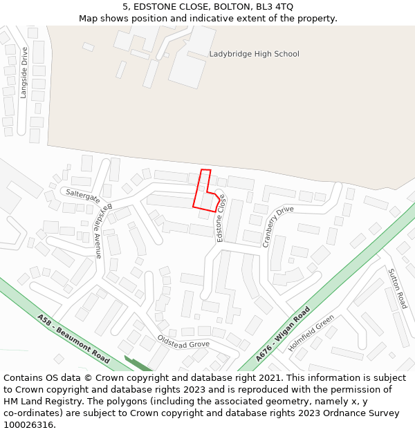 5, EDSTONE CLOSE, BOLTON, BL3 4TQ: Location map and indicative extent of plot