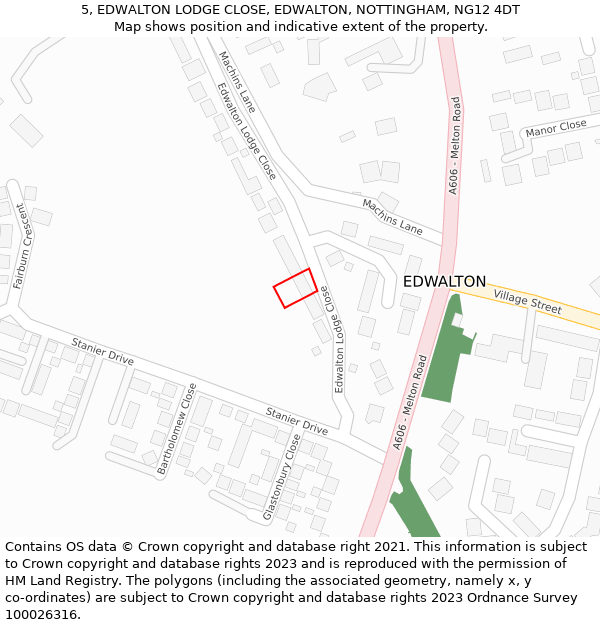 5, EDWALTON LODGE CLOSE, EDWALTON, NOTTINGHAM, NG12 4DT: Location map and indicative extent of plot