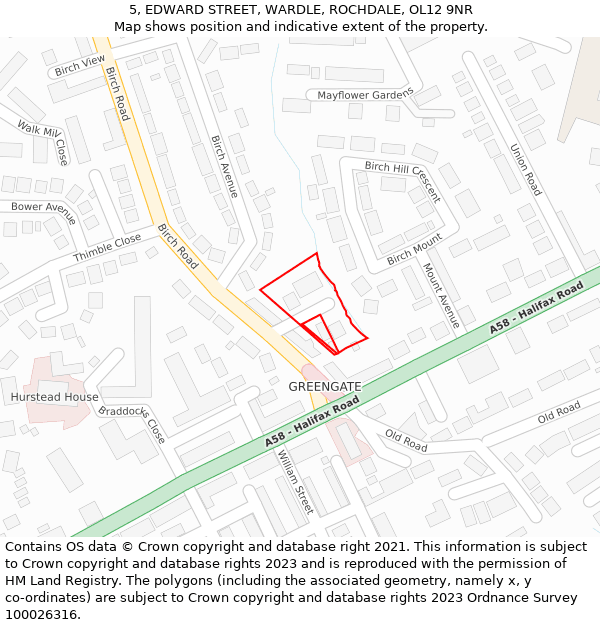 5, EDWARD STREET, WARDLE, ROCHDALE, OL12 9NR: Location map and indicative extent of plot