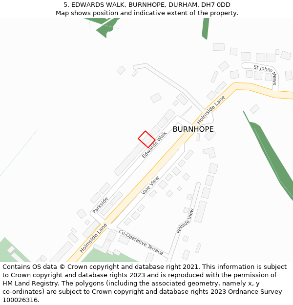 5, EDWARDS WALK, BURNHOPE, DURHAM, DH7 0DD: Location map and indicative extent of plot