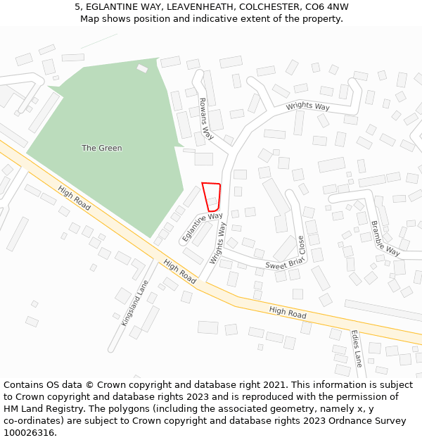 5, EGLANTINE WAY, LEAVENHEATH, COLCHESTER, CO6 4NW: Location map and indicative extent of plot