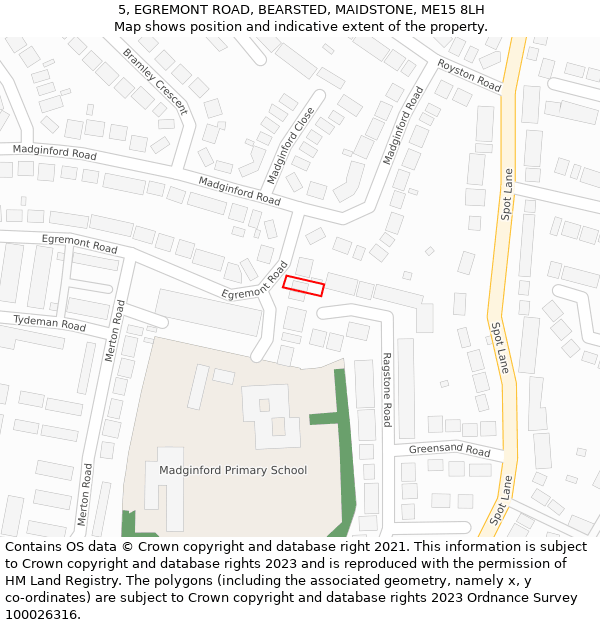 5, EGREMONT ROAD, BEARSTED, MAIDSTONE, ME15 8LH: Location map and indicative extent of plot