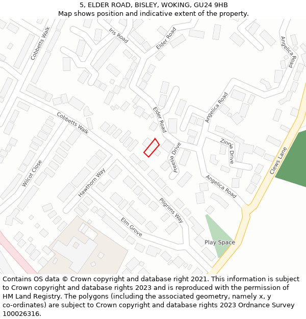 5, ELDER ROAD, BISLEY, WOKING, GU24 9HB: Location map and indicative extent of plot