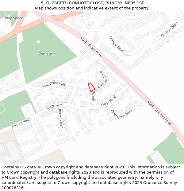 5, ELIZABETH BONHOTE CLOSE, BUNGAY, NR35 1SF: Location map and indicative extent of plot