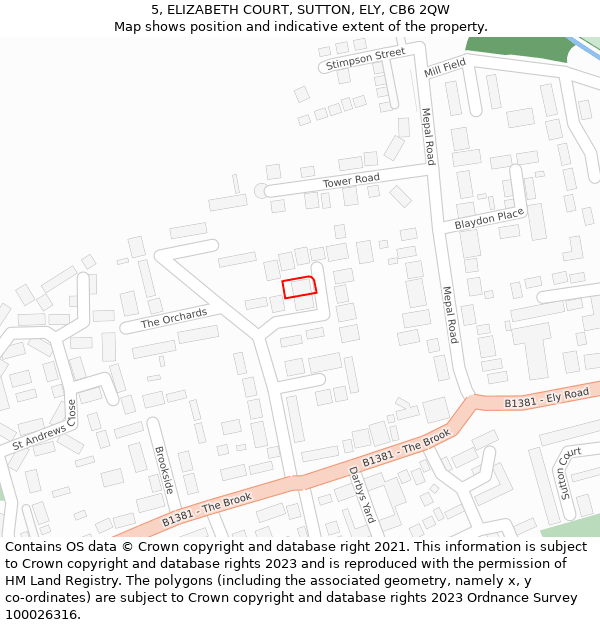 5, ELIZABETH COURT, SUTTON, ELY, CB6 2QW: Location map and indicative extent of plot