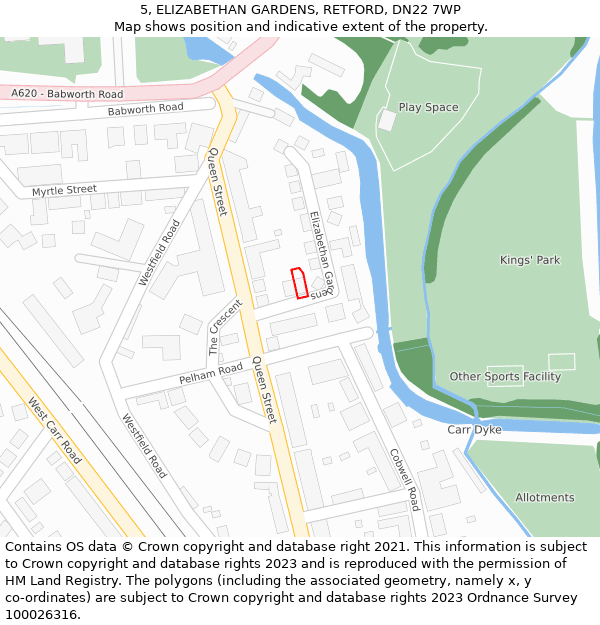 5, ELIZABETHAN GARDENS, RETFORD, DN22 7WP: Location map and indicative extent of plot