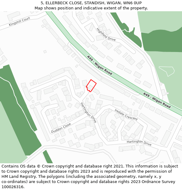 5, ELLERBECK CLOSE, STANDISH, WIGAN, WN6 0UP: Location map and indicative extent of plot