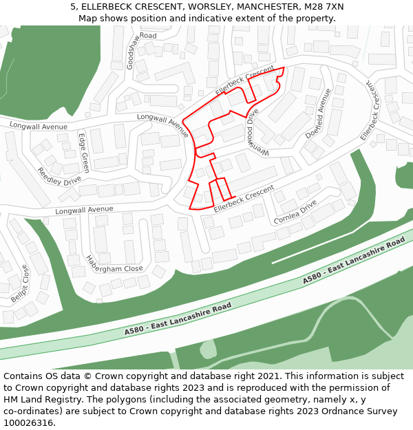 5, ELLERBECK CRESCENT, WORSLEY, MANCHESTER, M28 7XN: Location map and indicative extent of plot
