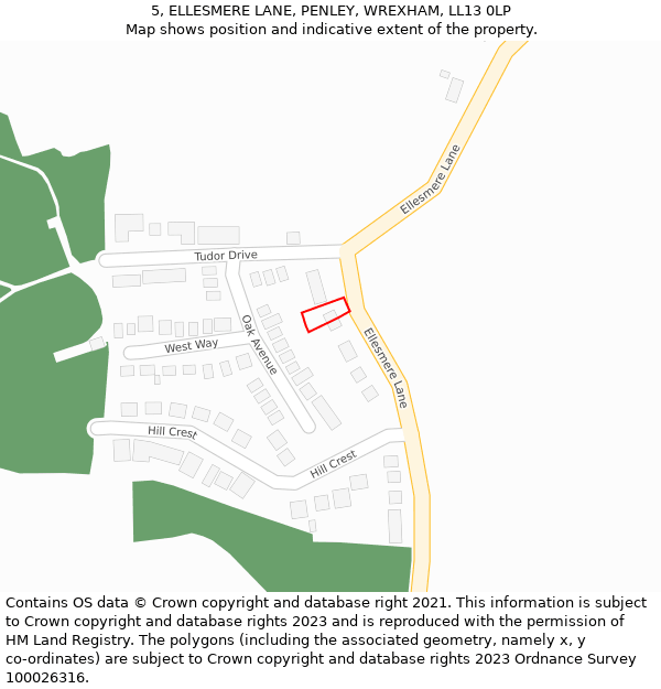 5, ELLESMERE LANE, PENLEY, WREXHAM, LL13 0LP: Location map and indicative extent of plot