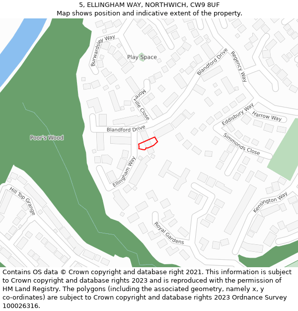 5, ELLINGHAM WAY, NORTHWICH, CW9 8UF: Location map and indicative extent of plot