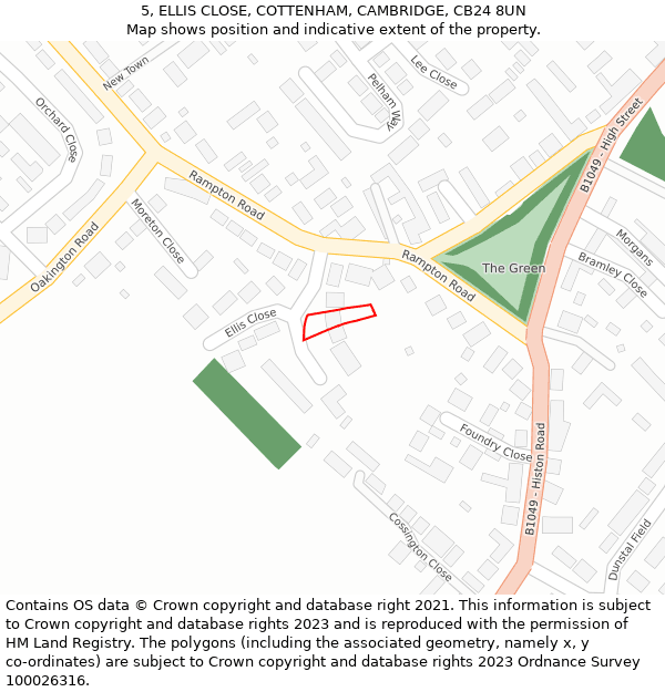 5, ELLIS CLOSE, COTTENHAM, CAMBRIDGE, CB24 8UN: Location map and indicative extent of plot