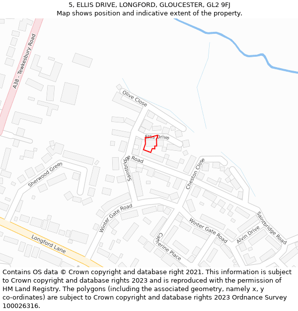 5, ELLIS DRIVE, LONGFORD, GLOUCESTER, GL2 9FJ: Location map and indicative extent of plot