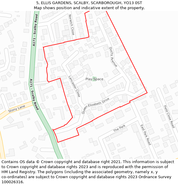 5, ELLIS GARDENS, SCALBY, SCARBOROUGH, YO13 0ST: Location map and indicative extent of plot