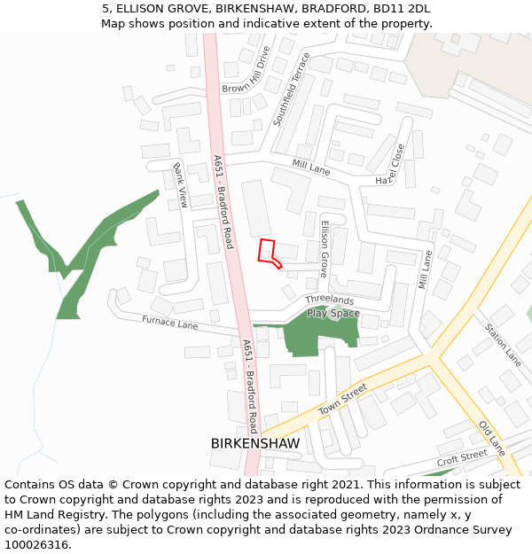 5, ELLISON GROVE, BIRKENSHAW, BRADFORD, BD11 2DL: Location map and indicative extent of plot