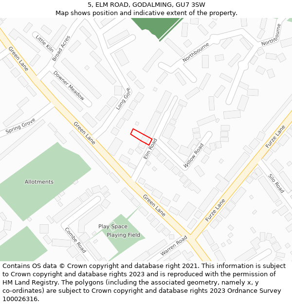 5, ELM ROAD, GODALMING, GU7 3SW: Location map and indicative extent of plot