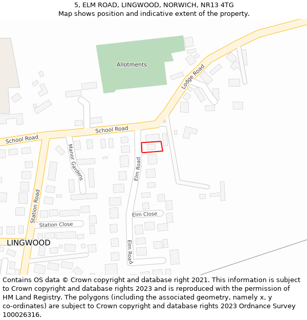 5, ELM ROAD, LINGWOOD, NORWICH, NR13 4TG: Location map and indicative extent of plot