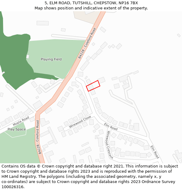5, ELM ROAD, TUTSHILL, CHEPSTOW, NP16 7BX: Location map and indicative extent of plot