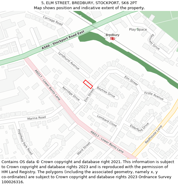 5, ELM STREET, BREDBURY, STOCKPORT, SK6 2PT: Location map and indicative extent of plot