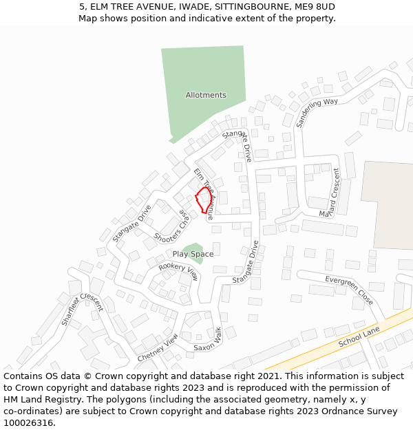 5, ELM TREE AVENUE, IWADE, SITTINGBOURNE, ME9 8UD: Location map and indicative extent of plot