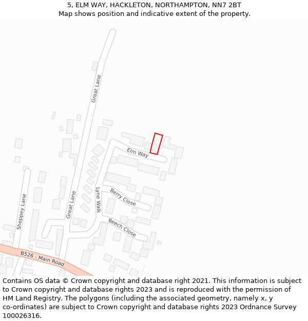 5, ELM WAY, HACKLETON, NORTHAMPTON, NN7 2BT: Location map and indicative extent of plot