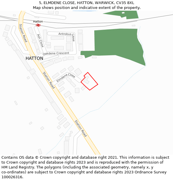 5, ELMDENE CLOSE, HATTON, WARWICK, CV35 8XL: Location map and indicative extent of plot