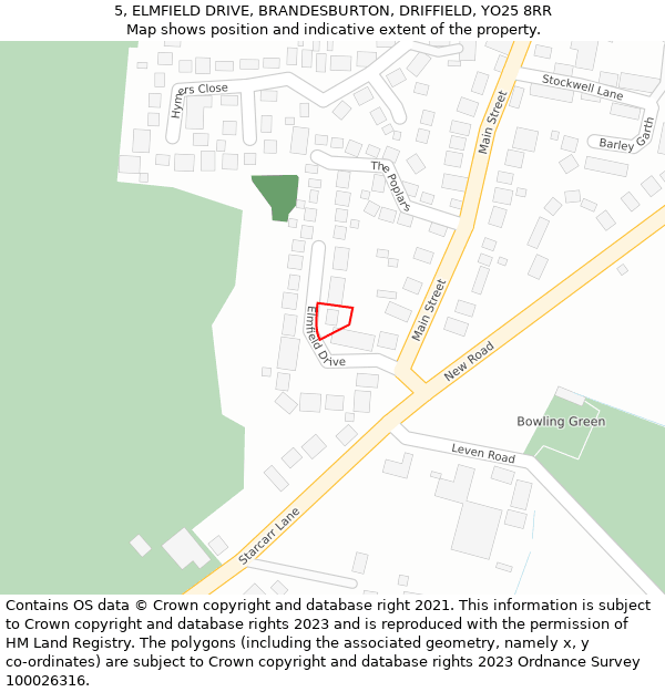 5, ELMFIELD DRIVE, BRANDESBURTON, DRIFFIELD, YO25 8RR: Location map and indicative extent of plot