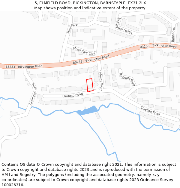 5, ELMFIELD ROAD, BICKINGTON, BARNSTAPLE, EX31 2LX: Location map and indicative extent of plot