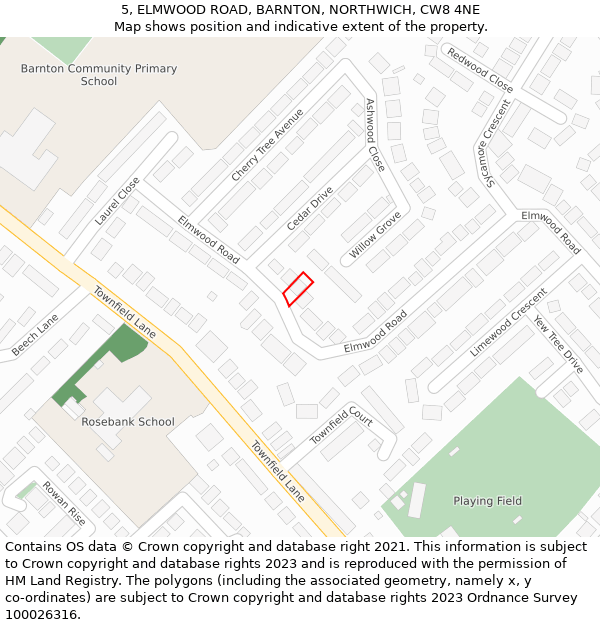 5, ELMWOOD ROAD, BARNTON, NORTHWICH, CW8 4NE: Location map and indicative extent of plot