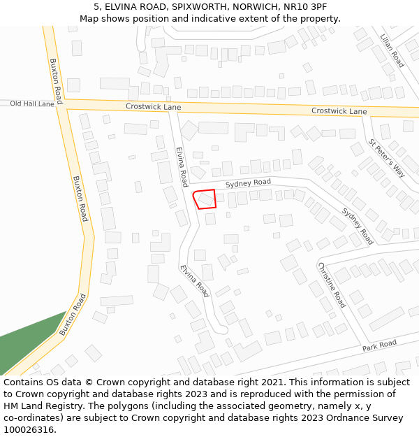 5, ELVINA ROAD, SPIXWORTH, NORWICH, NR10 3PF: Location map and indicative extent of plot