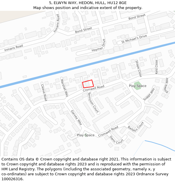 5, ELWYN WAY, HEDON, HULL, HU12 8GE: Location map and indicative extent of plot