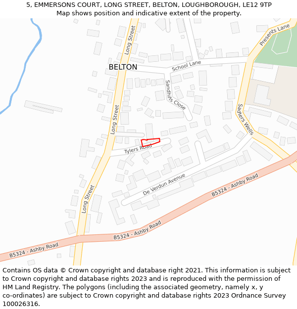 5, EMMERSONS COURT, LONG STREET, BELTON, LOUGHBOROUGH, LE12 9TP: Location map and indicative extent of plot