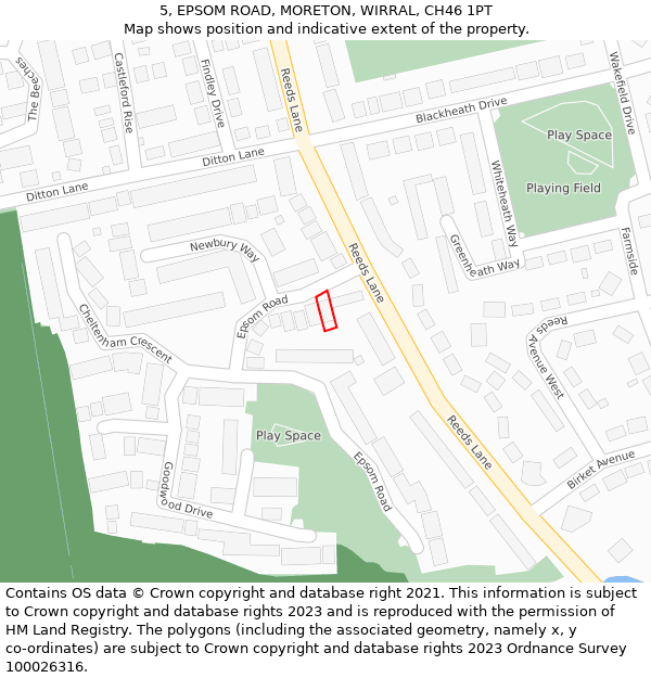 5, EPSOM ROAD, MORETON, WIRRAL, CH46 1PT: Location map and indicative extent of plot