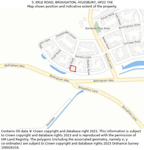 5, ERLE ROAD, BROUGHTON, AYLESBURY, HP22 7AE: Location map and indicative extent of plot