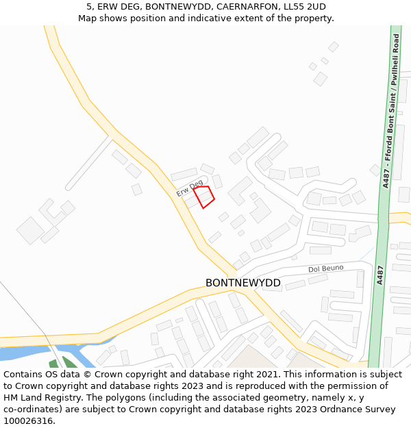 5, ERW DEG, BONTNEWYDD, CAERNARFON, LL55 2UD: Location map and indicative extent of plot