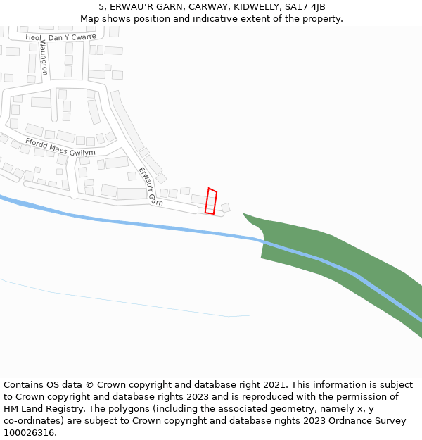 5, ERWAU'R GARN, CARWAY, KIDWELLY, SA17 4JB: Location map and indicative extent of plot