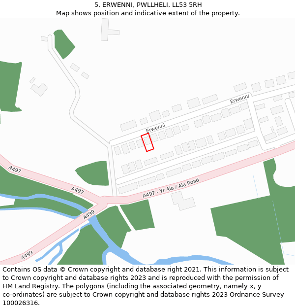 5, ERWENNI, PWLLHELI, LL53 5RH: Location map and indicative extent of plot