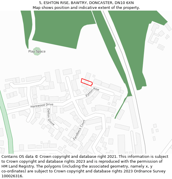 5, ESHTON RISE, BAWTRY, DONCASTER, DN10 6XN: Location map and indicative extent of plot