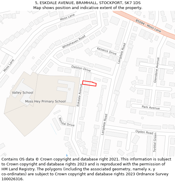 5, ESKDALE AVENUE, BRAMHALL, STOCKPORT, SK7 1DS: Location map and indicative extent of plot